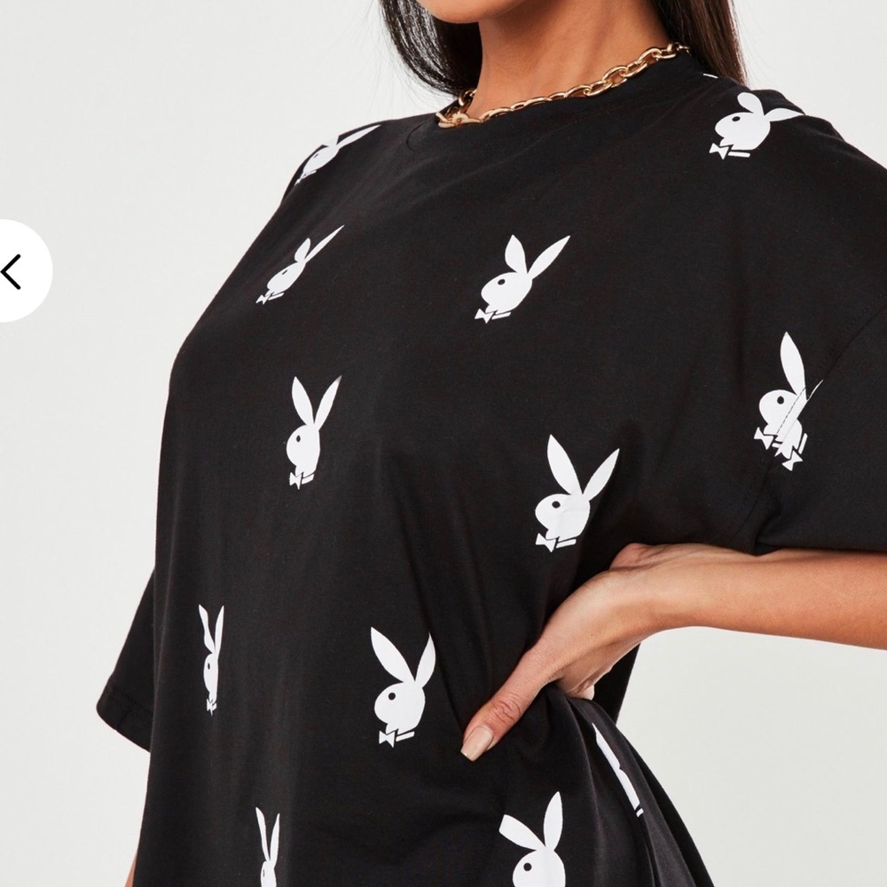 Playboy Black Repeat Bunny Oversized T-Shirt - Picture 3 of 5